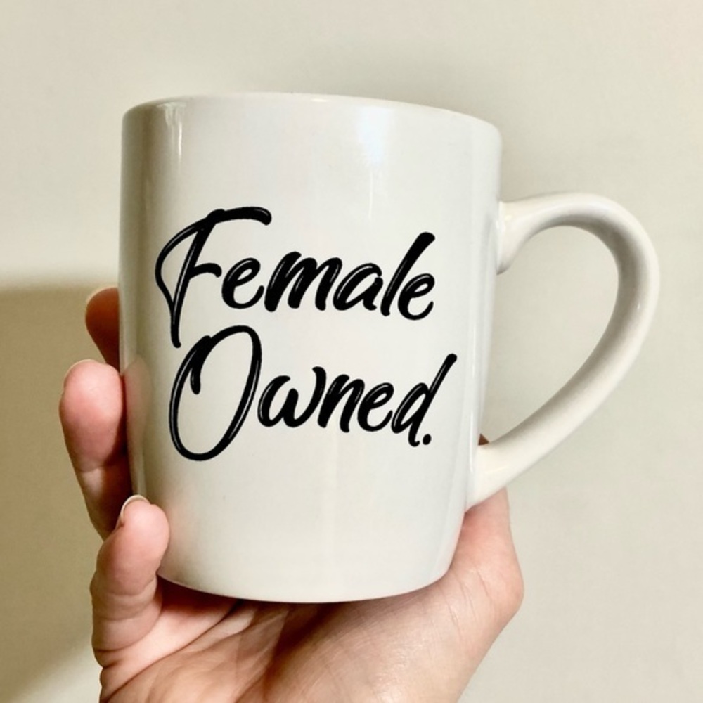NEW Female Owned White Black Ceramic Cup Mug